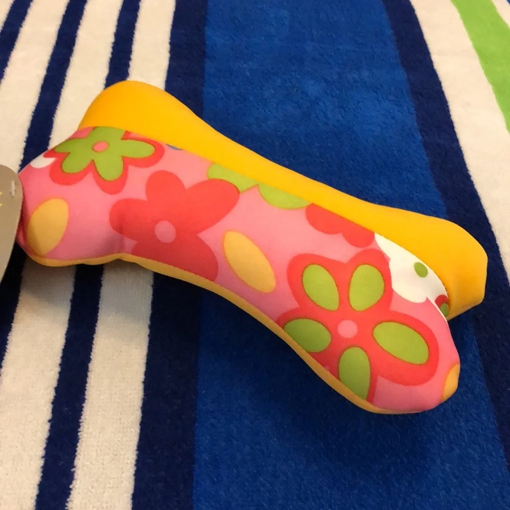 Bark & Purr Squeeze Dog Toy Floral Aloha Print Bone Squeaky 8.5” x 5” New NWT